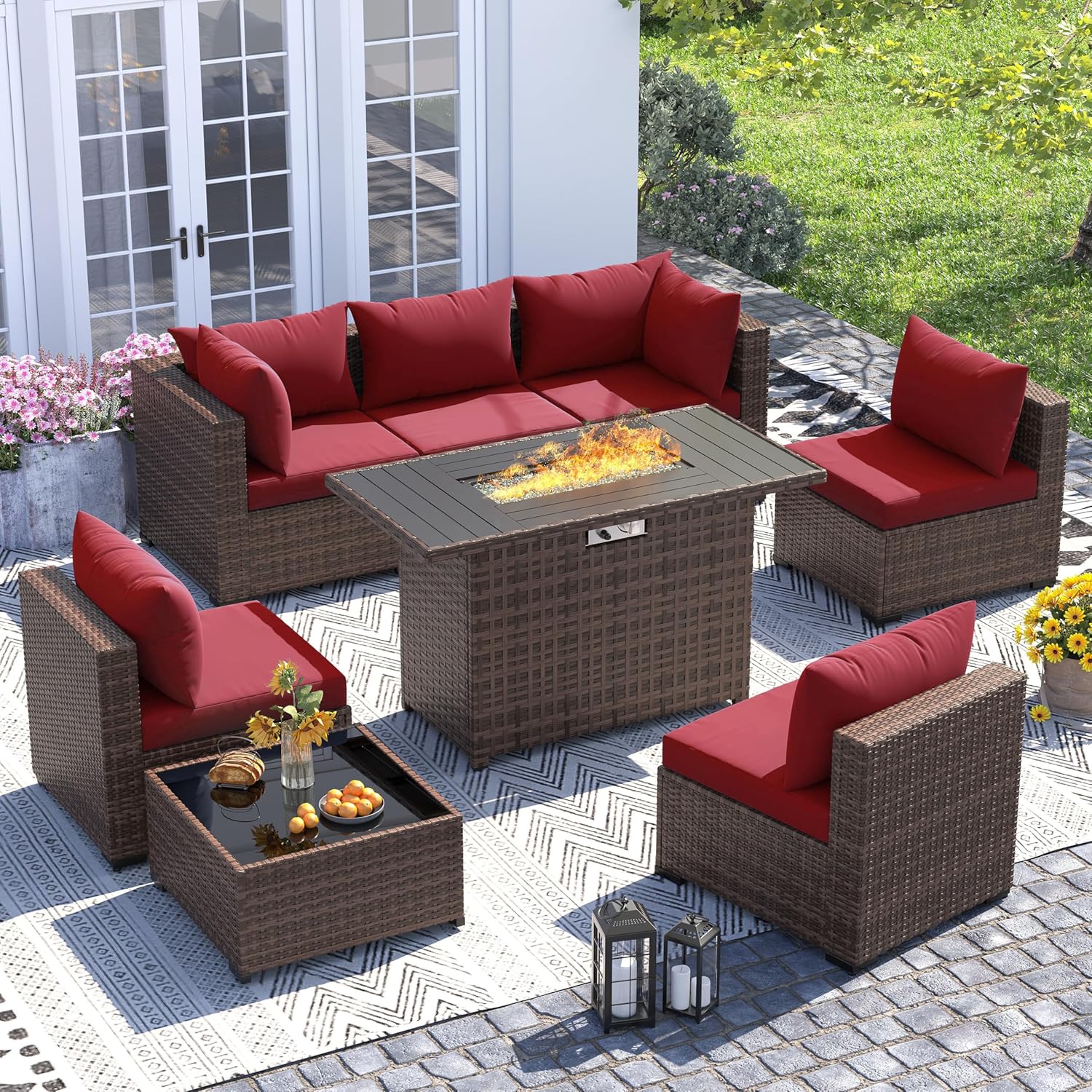Outdoor Furniture And Fire Pit - 8 Parça Her Hava Koşuluna Uygun