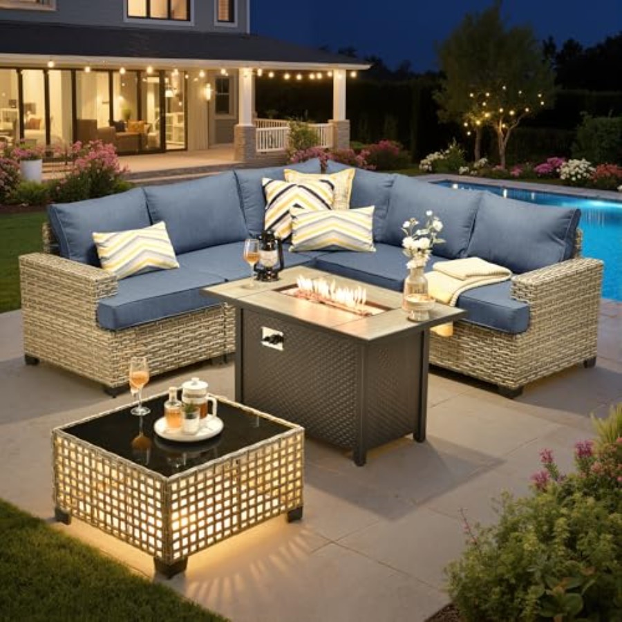 Outdoor Furniture And Fire Pit - Açık Hava Köşe Koltuk Takımı, Şömineli,