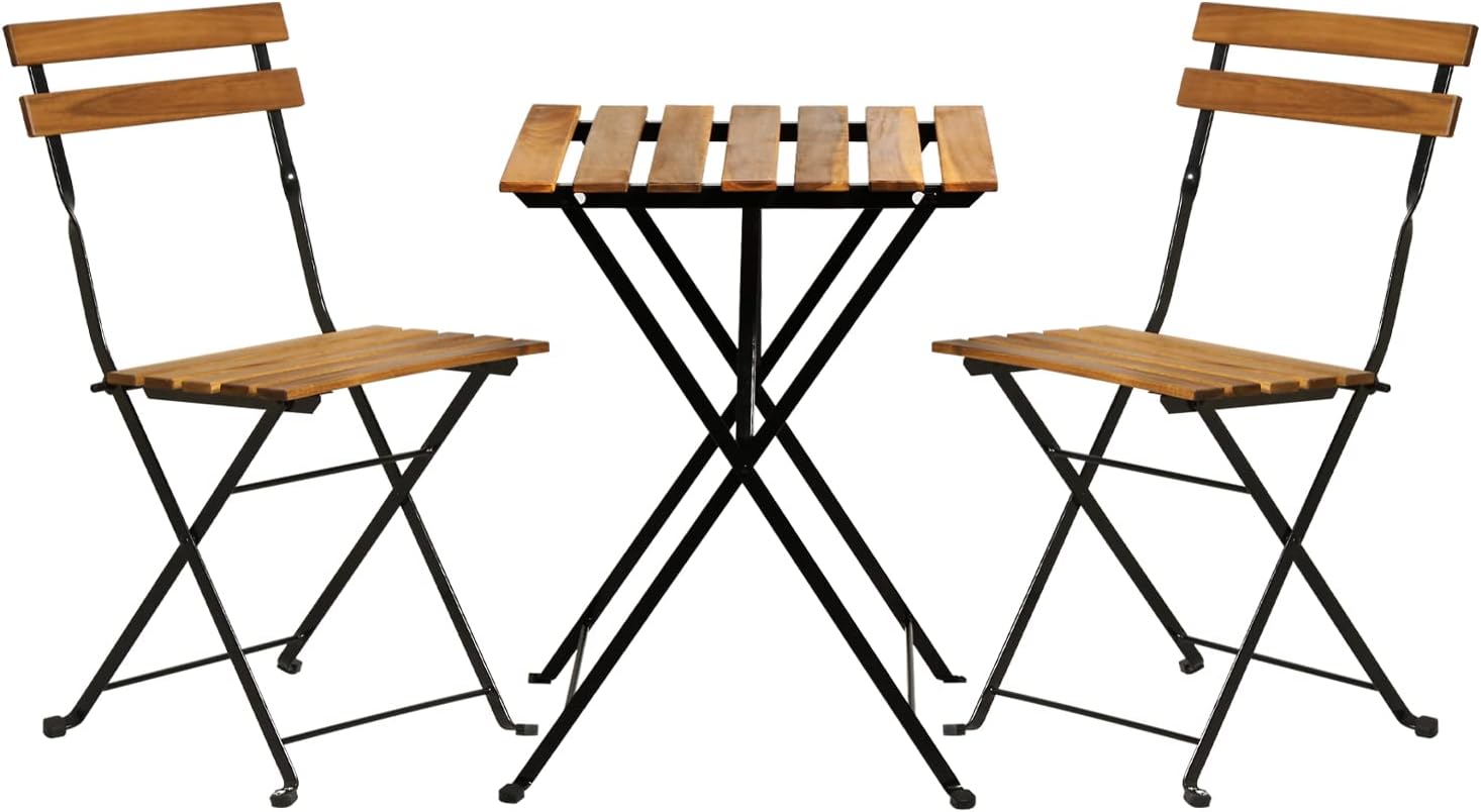 Outdoor Furniture For Patio - Doğal ahşap 3 parçalı katlanabilir veranda