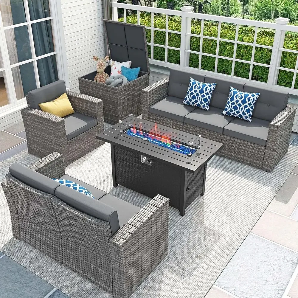 Outdoor Furniture And Fire Pit - 8 Parçalı Veranda Mobilya Seti, 45'lik