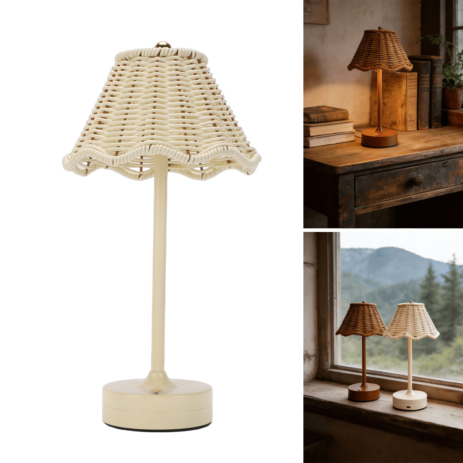 Outdoor Furniture Vintage - LED Vintage Rattan Masa Lambası 3