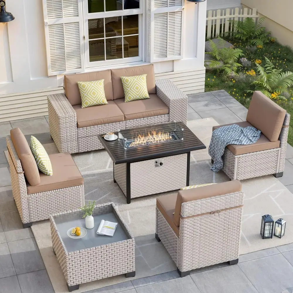 Outdoor Furniture And Fire Pit - 7 Parçalı Dış Mekan Veranda Mobilya