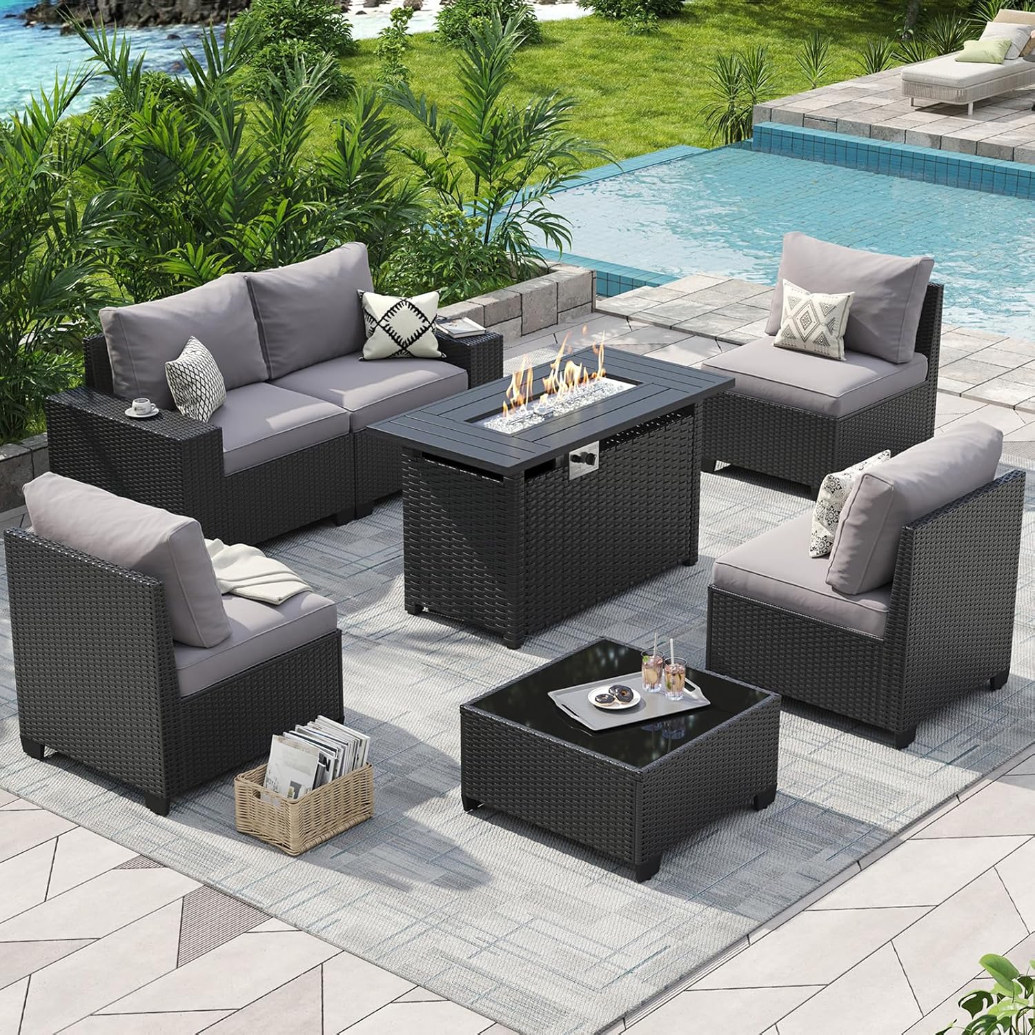 Outdoor Furniture And Fire Pit - 44'' Ateş Çukuru Masalı Açık Hava