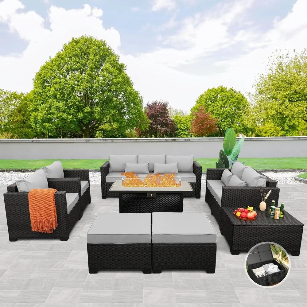 Outdoor Furniture And Fire Pit - 8 Parçalı Dış Mekan Mobilya Seti,