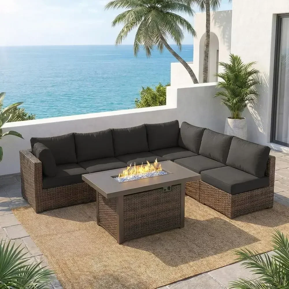 Outdoor Furniture And Fire Pit - 7 Parçalı Dış Mekan Veranda Mobilya