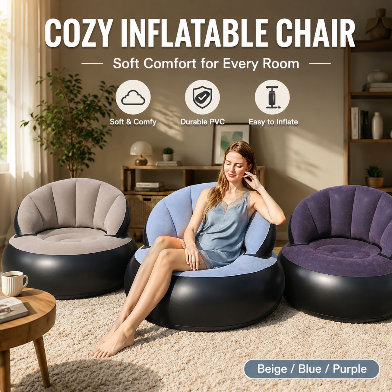 Outdoor Furniture Lounge Chair - Yetişkinler için Şişme Koltuk, Sürülebilir Konforlu