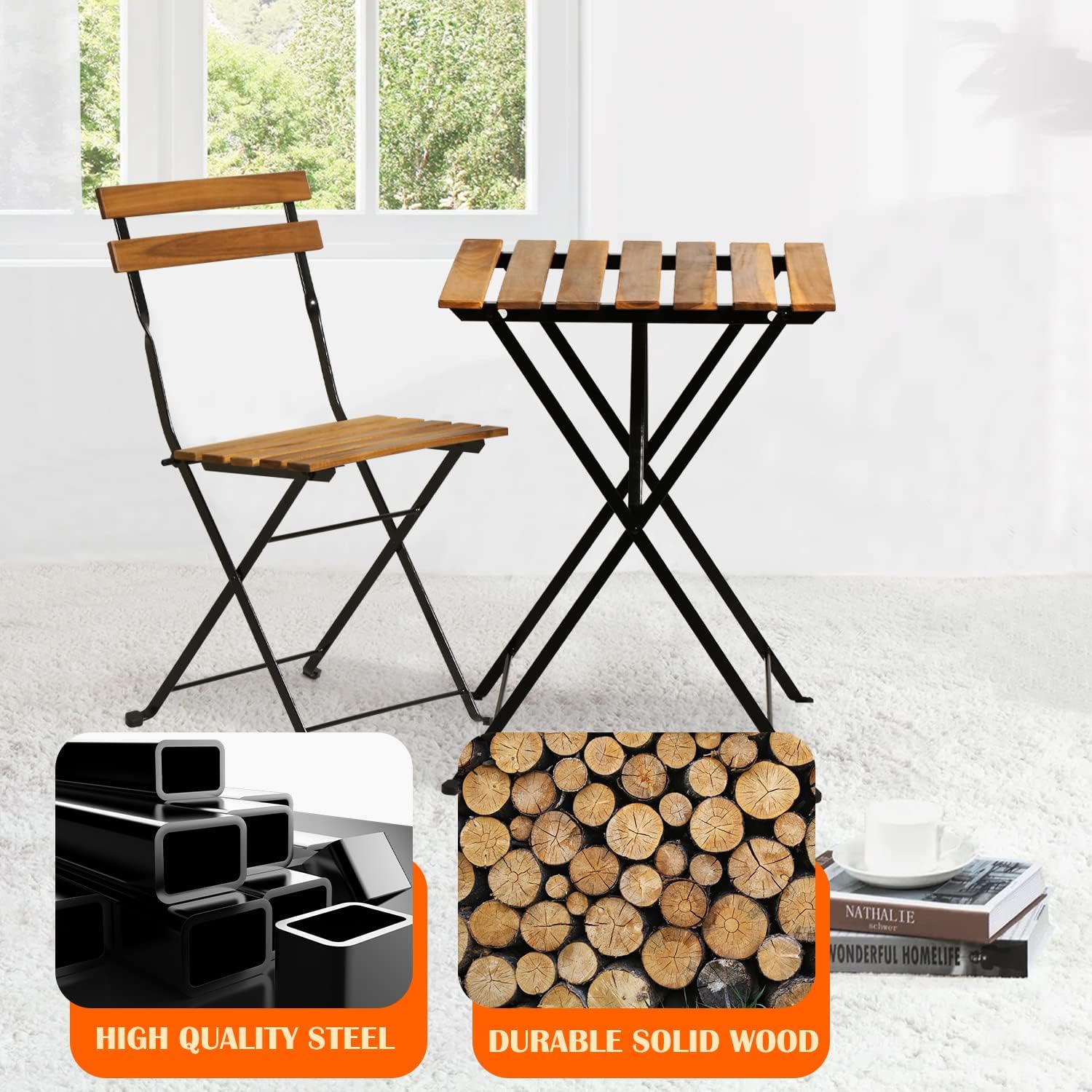 Doğal ahşap 3 parçalı katlanab - Outdoor Furniture For Patio incelemesi ve fiyatı
