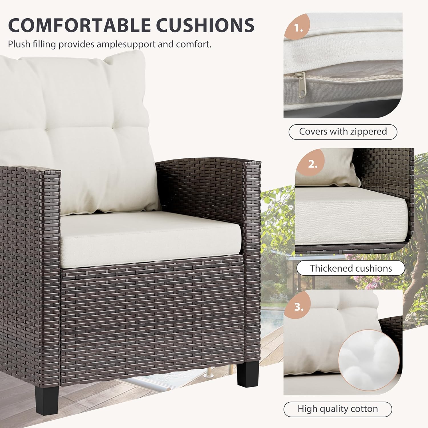 Bej renkli kompakt 3 parçalı r - Outdoor Furniture Rattan incelemesi ve fiyatı