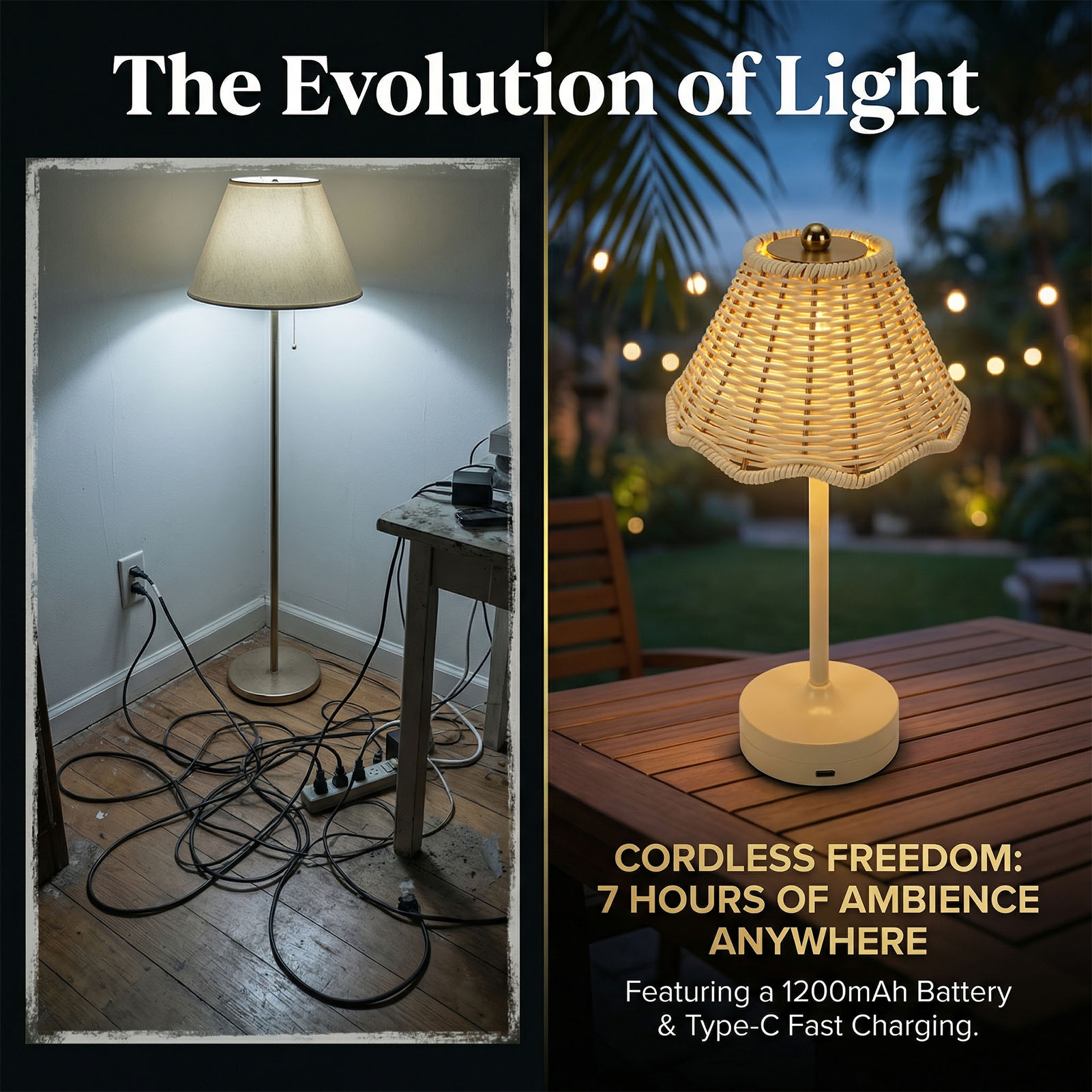 LED Vintage Rattan Masa Lambas - Outdoor Furniture Vintage incelemesi ve fiyatı