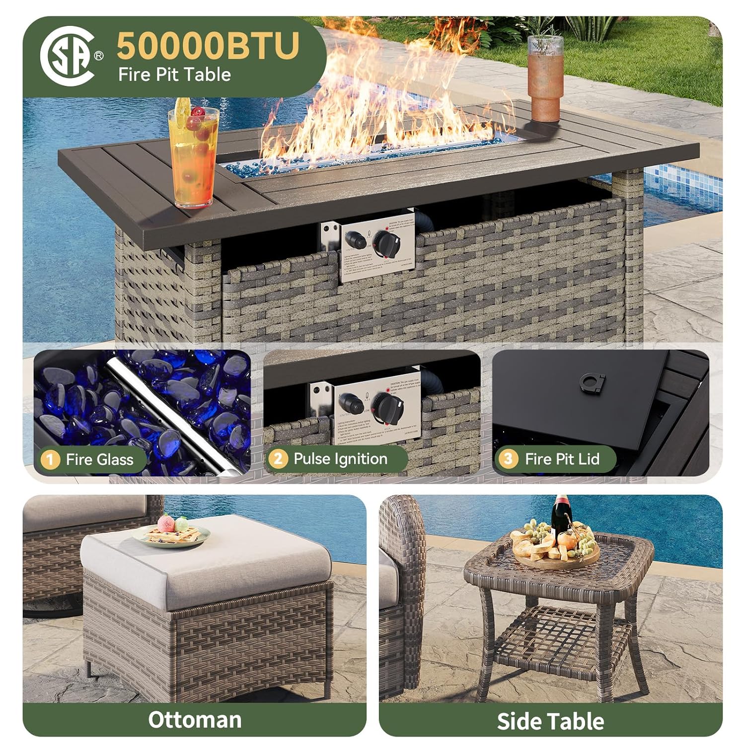 7 Parçalı Hasır Veranda Takımı - Outdoor Furniture And Fire Pit incelemesi ve fiyatı